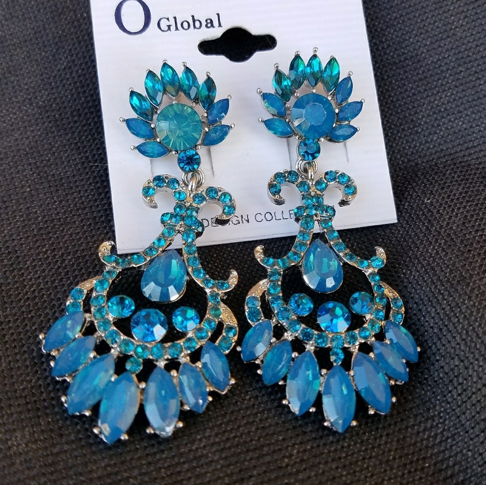 Blue Sparkle Rhinestone Drop Dangle Earrings